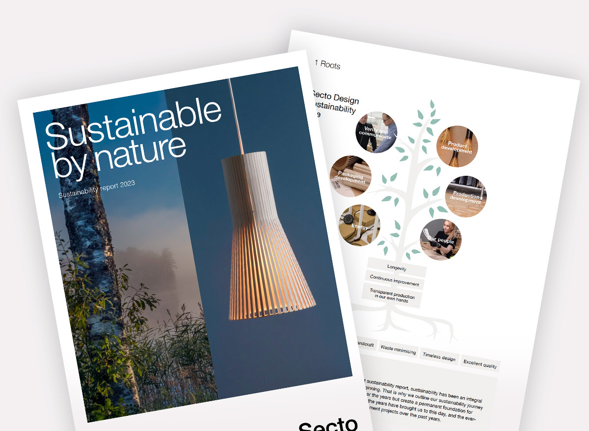 Das Titelbild des Nachhaltigkeitsberichts 2023 von Secto Design.