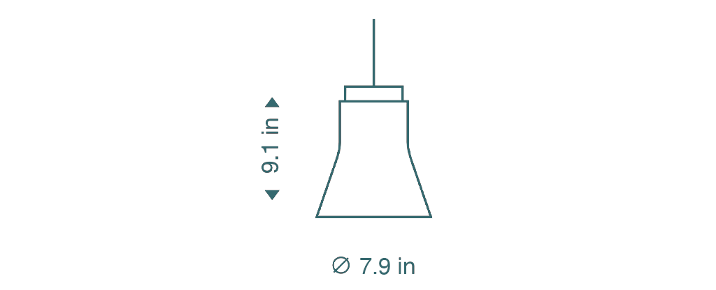 Secto Design Petite 4600 pendant lamp is 9 in high and its diameter is 7.9 in.
