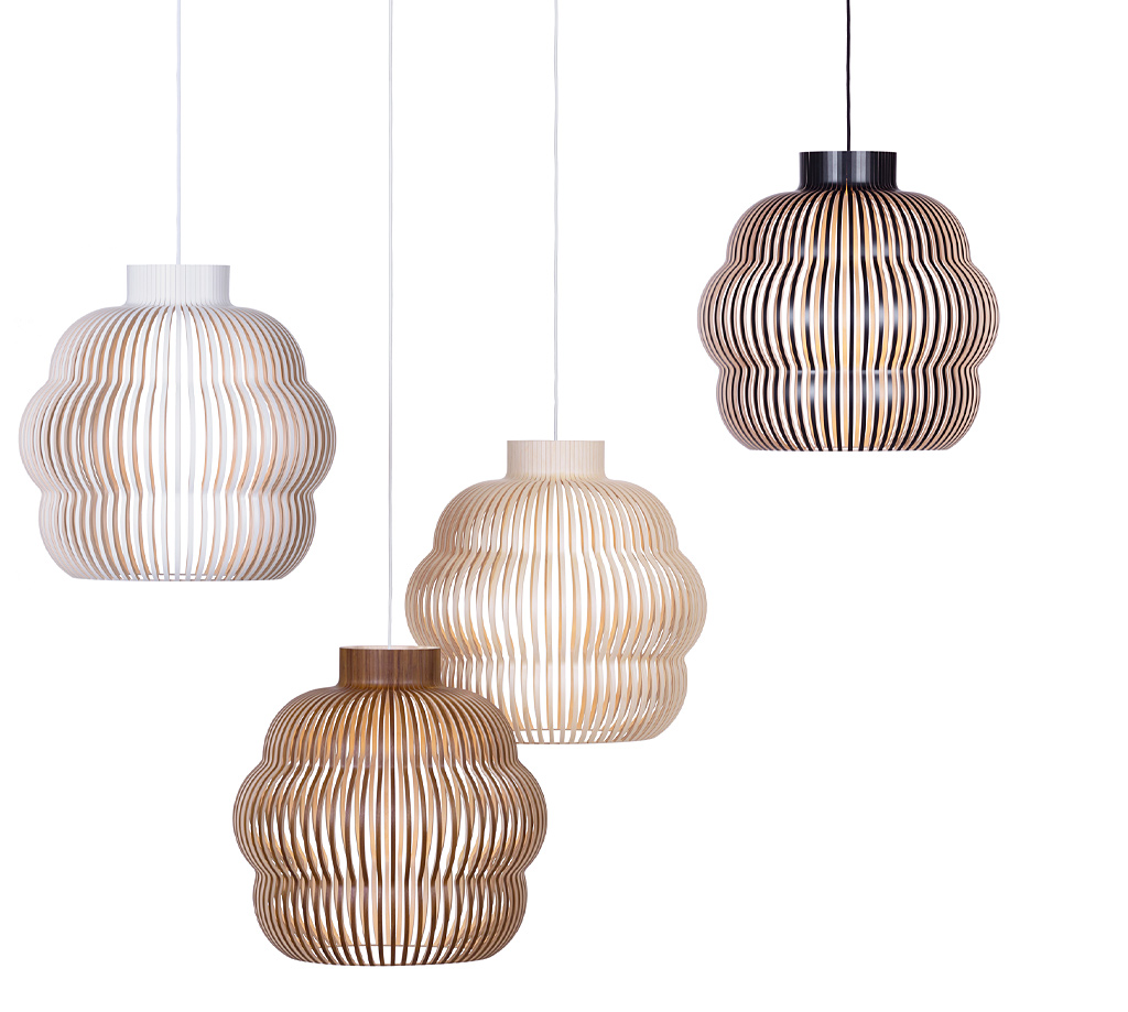Secto Design Kumulo 5200 pendant lamp is available in four colours: birch, walnut, black and white.